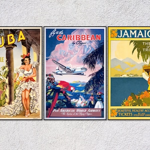Vintage Karibik Reiseposter - Retro Werbedruck - Tropischer Tourismus Wandkunst - 3er-Set
