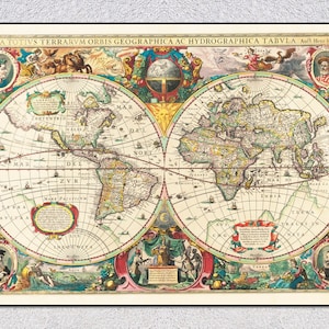 Retratos de César, Ptolomeo, Mercator y Hondius – Nova Totius Terrarum Orbis (1630-1633)