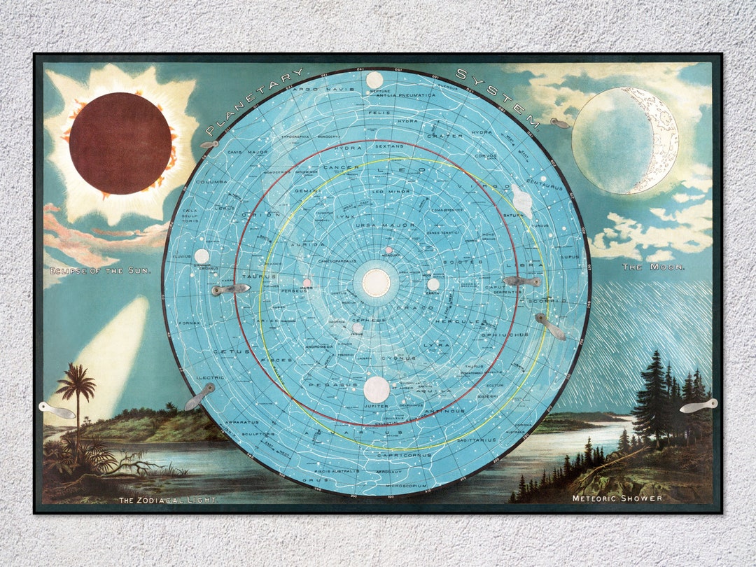 Antique Planisphere Celeste Map of the Heavens Zodiac Map Etsy