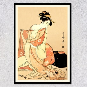 A Woman and a Cat – Kitagawa Utamaro Print – Japanese Ukiyo-e Art – Traditional Woodblock Painting