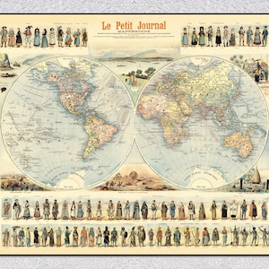 Mapamundi pictórico (1900) – Le Petit Journal Mappemonde – Cartografía de arte mural vintage