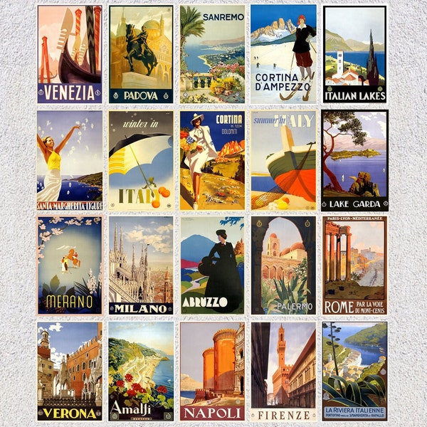 Set of 20 Collectable Italian Postcards -  Italy Travel Postcards Pack - 4" X 6" or 10 X 15 cm - 5" X 7" or 13 X 18 cm