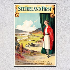 Póster de viaje vintage de Irlanda, impresión turística irlandesa retro, arte rural clásico, decoración de pared celta