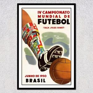 Vintage 1950 Brasilien Fußball Poster – IV Campeonato Mundial, Junho de Brasil - Werbeposter Reproduktion