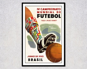 Vintage 1950 Brazil Football Poster – IV Campeonato Mundial, Junho de Brasil - Advertising Poster Reproduction