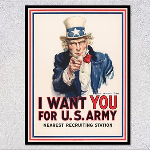 Wervingsposter WO I | I Want You voor het Amerikaanse leger | Gerestaureerde Uncle Sam-propagandaprint uit 1917