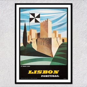 Póster de viaje vintage de Portugal, impresión retro de Lisboa, arte mural turístico clásico y panorámico europeo