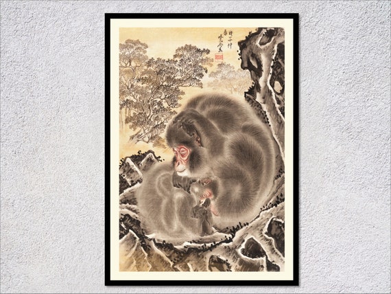 Japanese Snow Monkey Reproduction | Animal Wall Art | Vintage