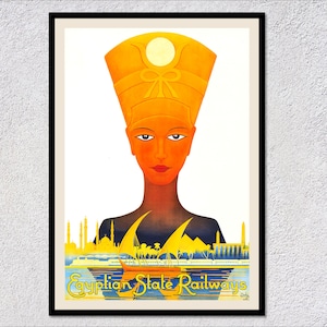 Póster de viaje a Egipto vintage: impresión de visita a Egipto, arte turístico retro de Cleopatra, decoración egipcia clásica
