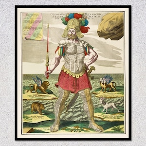 Colossus Monarchic (Statua Danielis) – Antike Landkarte aus dem Atlas Novus (1730) – Historische Wandkunst