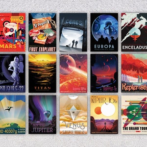 Jeu de 15 cartes postales du système solaire | Réimpressions d'affiches spatiales inspirées de la NASA | Pack de cartes Planète