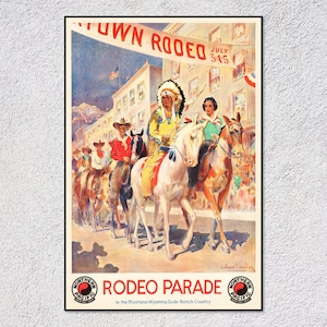 1930s Montana Wyoming Rodeo Parade Poster – Vintage Western Print – Classic Cowboy Art – Retro USA Decor