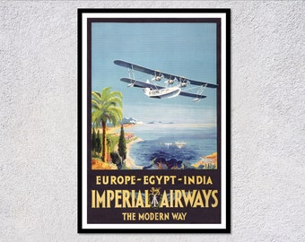 Vintage Imperial Airways Flights to Egypt and India | Aviation poster | Flying Machines | Reprint