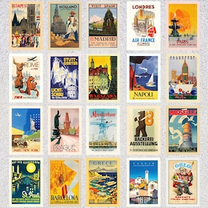 Set of 20 Vintage Travel Postcards | Retro Europe Poster Prints | Restored World Tourism Card Set