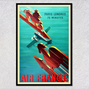 Paris Londres 75 Minutes | Air France | Aviation poster | Flying Machines | Reprint