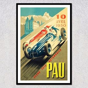 1950 Pau Historic Racing Poster Reproduction | Vintage Motorsport Print | Retro Auto Wall Art