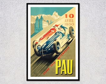 1950 Pau Mountain Racing Poster | Historic Motorsport Wall Art