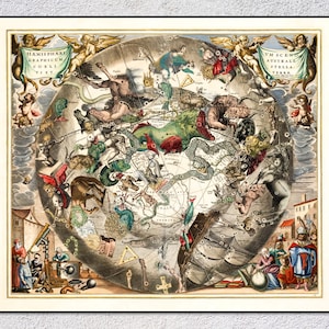 Haemisphaerium Scenographicum Australe 1708 - Antike Himmelskarte - Vintage Astronomie Sternenkarte