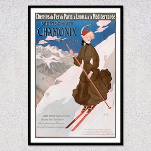 Chamonix Mont Blanc Ski Poster Reprint – Vintage French Alps Winter Sports Art (1905)