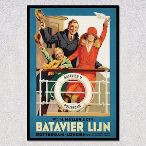 Batavier Line Travel | Vintage Travel Posters  | Retro Travel Print