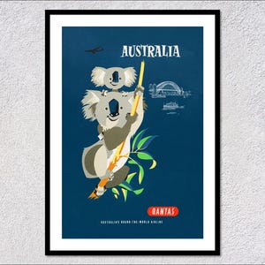 Australia Vintage Advertisements – Travel Print Collection – Australian Qantas Airline Poster – Retro Aviation Art