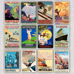 Set of 12 Vintage Travel Postcards | Restored World Tourism Ads | Historic Souvenir Print Set