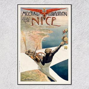 Cartel vintage original Reunión de aviación Niza 1910 / Carteles de aviación