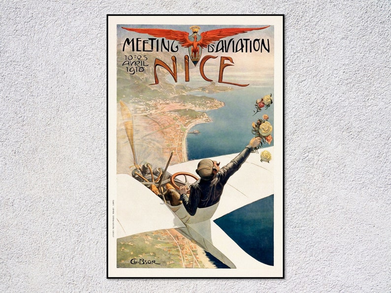 Affiche originale Meeting d'aviation Nice 1910 Affiches d'aviation image 1