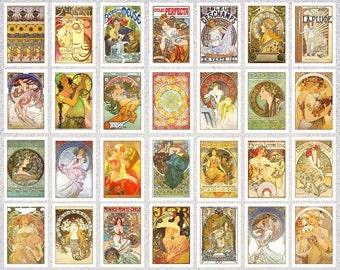 Set of 30 Collectable Affiche - Postcards  french advertising Alphonse Mucha - 4" X 6" or 10 X 15 cm - 5" X 7" or 12.5 X 17.5 cm