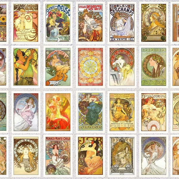 Set mit 30 Sammlerstücken Affiche - Postkarten französische Werbung Alphonse Mucha - 4 "X 6" oder 10 X 15 cm - 5" X 7" oder 13 X 18 cm