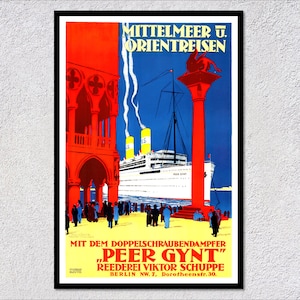 1920s Peer Gynt Ocean Liner -  Steamship at Venice Port - Vintage Travel Poster - Posters & Advertising