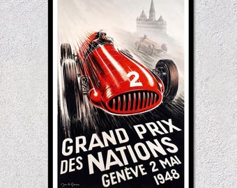 Pósteres de carreras de coches de Ginebra de 1948 / Láminas de arte mural del automovilismo suizo