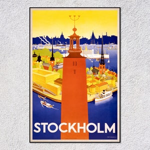 Póster de viaje vintage de Estocolmo, impresión retro de Suecia, arte mural escandinavo clásico, decoración nórdica
