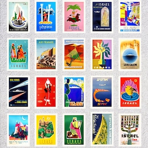 Conjunto de 20 postales vintage de Israel / Reimpresiones de carteles de viajes históricos / Paquete de decoración de Oriente Medio