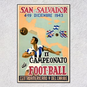 Póster de fútbol de El Salvador de 1943 – Impresión del campeonato de San Salvador – Arte deportivo vintage – Decoración retro
