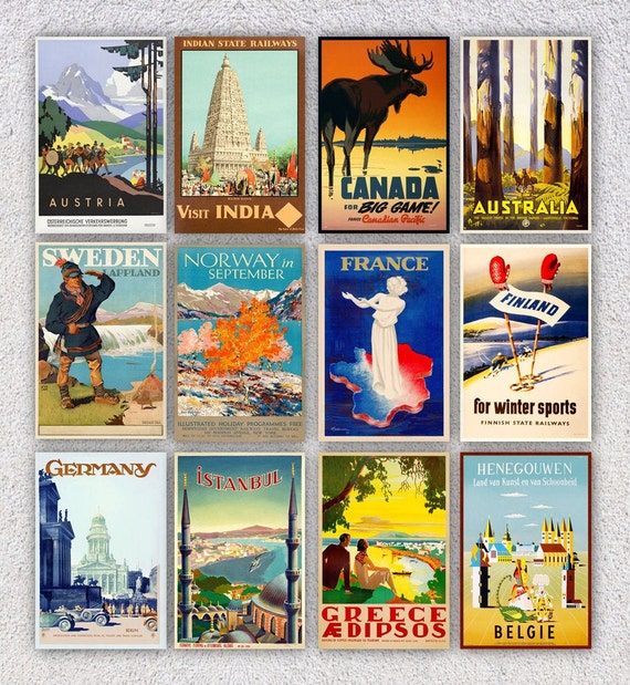 Set of 12 Vintage Travel Postcards Old Travel Postcards Vintage Travel Ads  4 X 6 or 10 X 15 Cm 5 X 7 or 12.5 X 17.5 Cm 