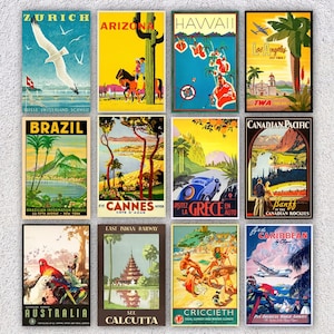 Set mit 12 Vintage-Reisepostkarten | Retro Travel Ad Reproduktionen | Internationale Souvenirkarten