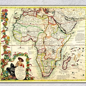 Colored Map of Africa (1735) – Historical African Cartography – Vintage Wall Art
