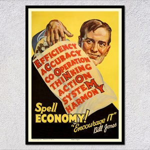 Vintage motivational posters by Bill Jones about the universal principles of successful teamwork - Office art - Success Posters - Reprint