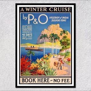 Poster vintage con cornice della nave da crociera P&O Viceroy Of India, arte murale, arredamento per ufficio, arte di viaggio, arredamento per barche