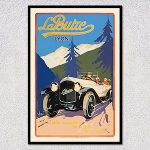 ラ・ビュイール・リヨンのポスター複製 | ヴィンテージ・フランス・オートプリント | 1920年代のカーレースの壁飾り