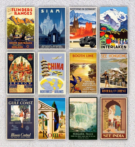 Set of 12 Vintage Travel Postcards Tourist Postcards Vintage Travel Ads 4 X  6 or 10 X 15 Cm 5 X 7 or 12.5 X 17.5 Cm -  Israel