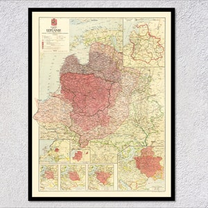 Mapa antiguo de Lituania (1918): mapa histórico publicado en Lausana: arte mural vintage