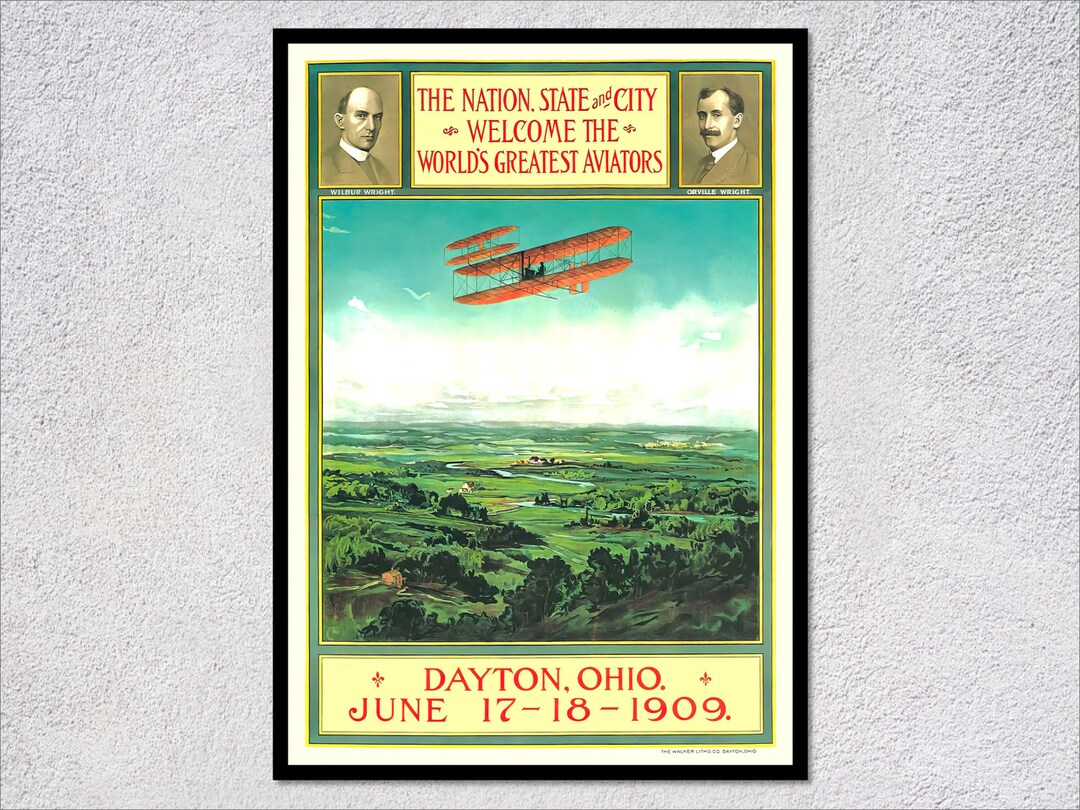 Wright Brothers Poster 1909 Dayton Ohio, Vintage Aviation Wall Art ...