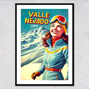 Chile Valle Nevado Ski Poster Retro-Druck, Vintage Wanddekor, Geschenkidee Ski fahren