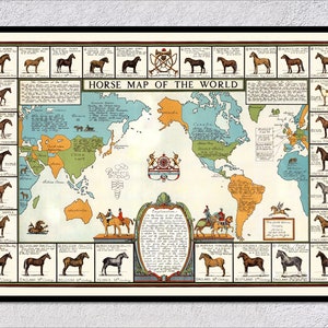 Mappa dei cavalli del mondo – Poster vintage con razze equine in tutto il mondo – Arte murale storica