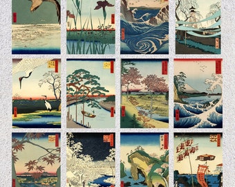 Set of 12 Japanese art Postcard - Utagawa Hiroshige -  Ukiyo-e landscape - 4" X 6" or 10 X 15 cm - 5" X 7" or 13 X 18 cm