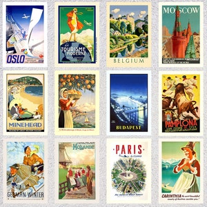 Set of 12 Vintage Travel Postcards | Tourism Poster Reproduction Set | Retro Europe Card Pack