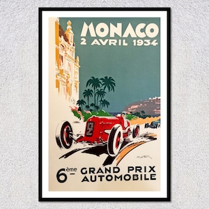 1934 French Racing Poster Reproduction | Vintage Monte Carlo Auto Print | Classic Car Wall Art