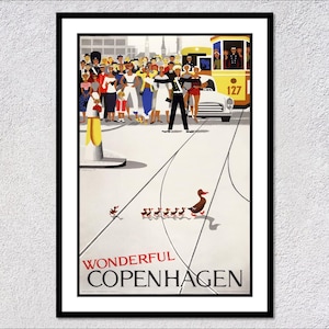 Affiche de voyage vintage de Copenhague - Impression Danemark rétro - Art touristique scandinave classique - Décoration nordique